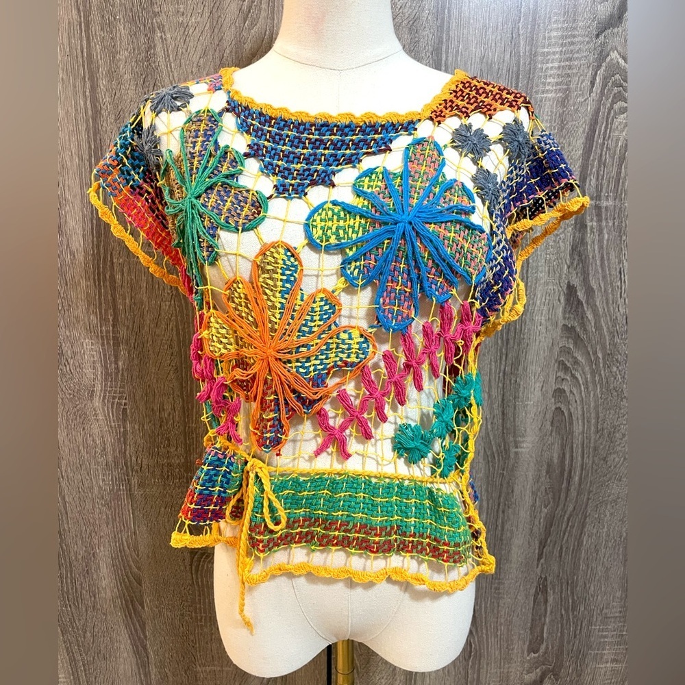 Amazing Unique Colorful Floral Crocheted Knit Top. Small